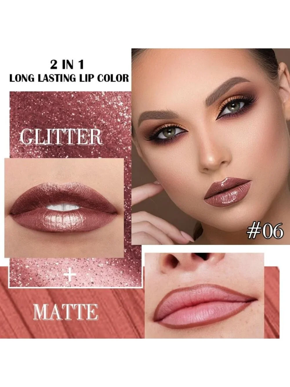 Womens 06# Dark Bronze-Metallic Glitter Liquid Lipstick lippies Lip Gloss